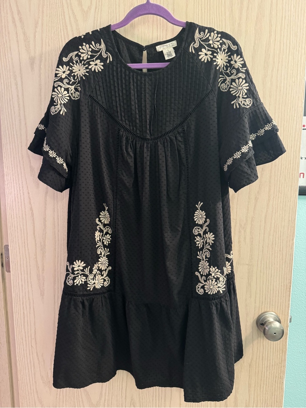 Black Embroidered Floral Dress